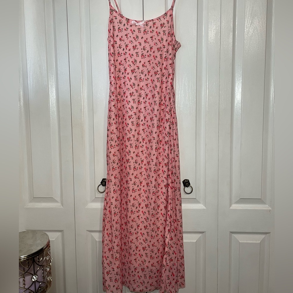 Romwe pink floral maxi dress
